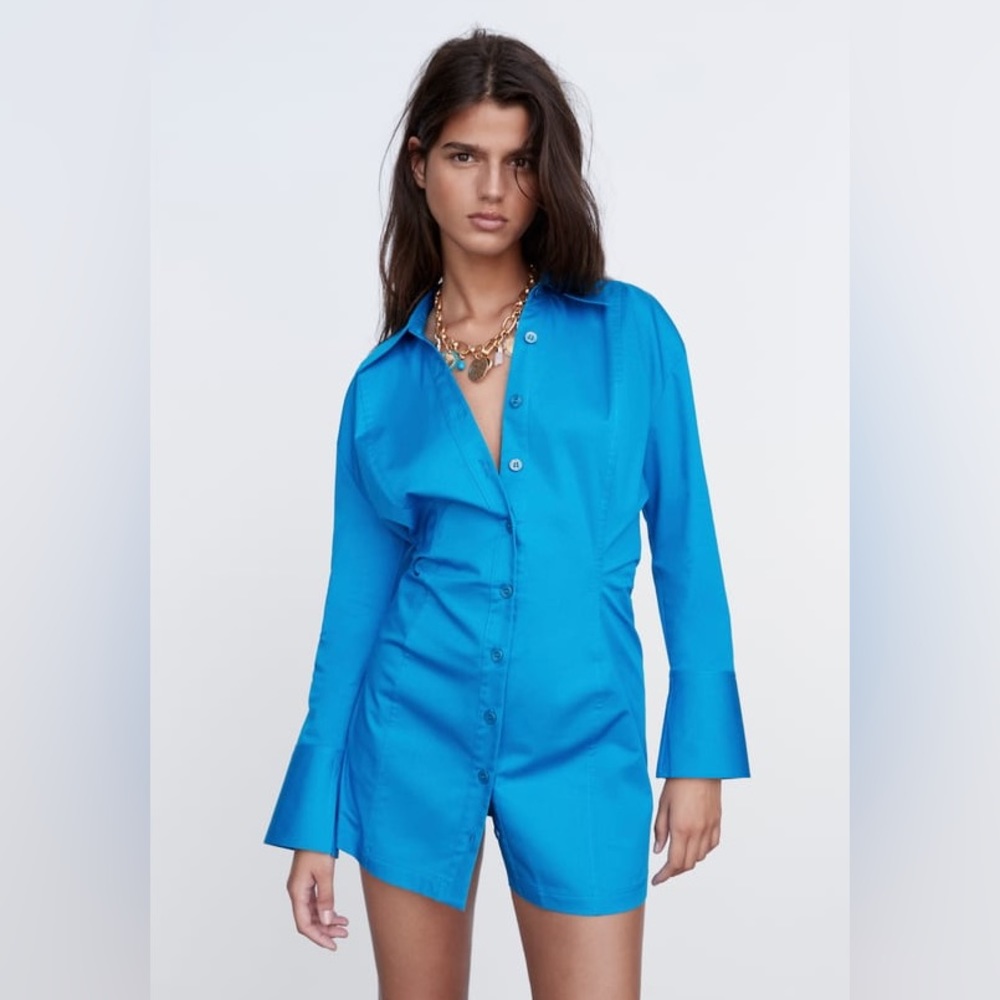 Zara Blue Cotton shirt dress